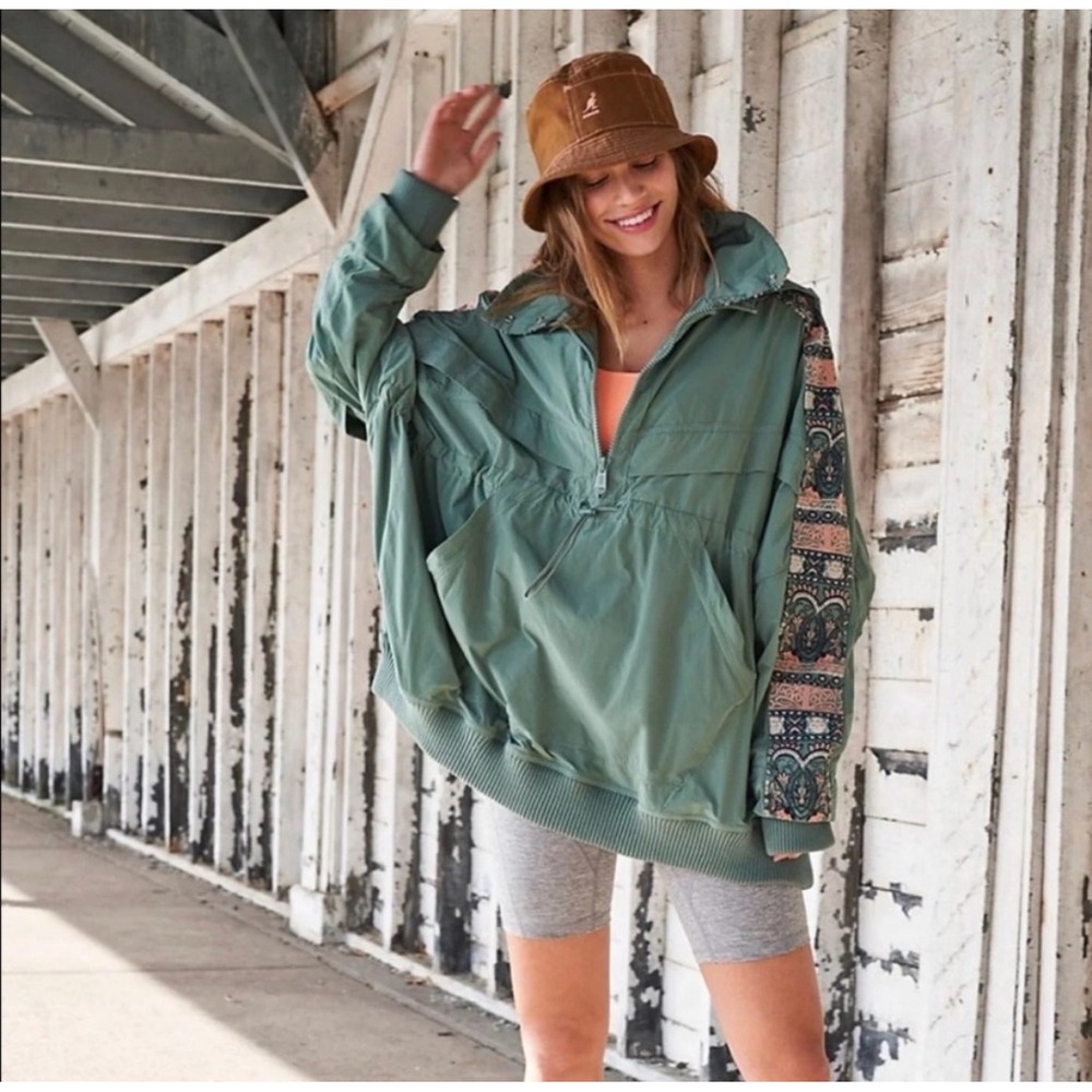 Free People Movement She Fly Jacket Anorak Olive Embroidered Oversized Small